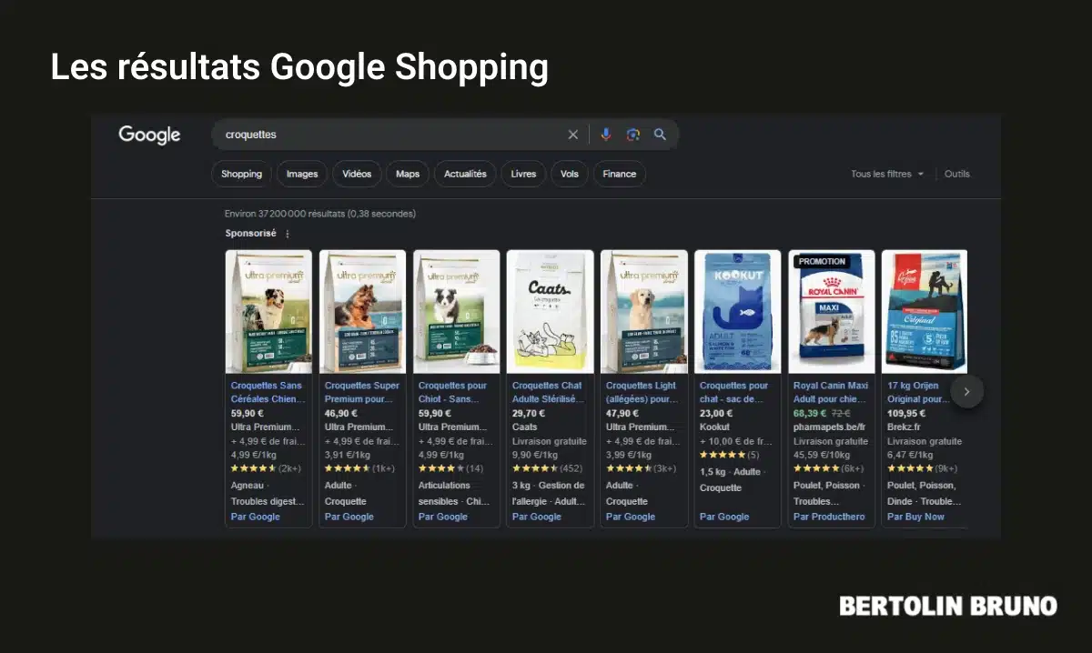 illustration de la serp pour une requête à intention commerciale avec des résultats Google Shopping